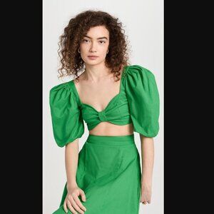 The Lulo Project Marti Green Crop Puff Sleeve Top XS